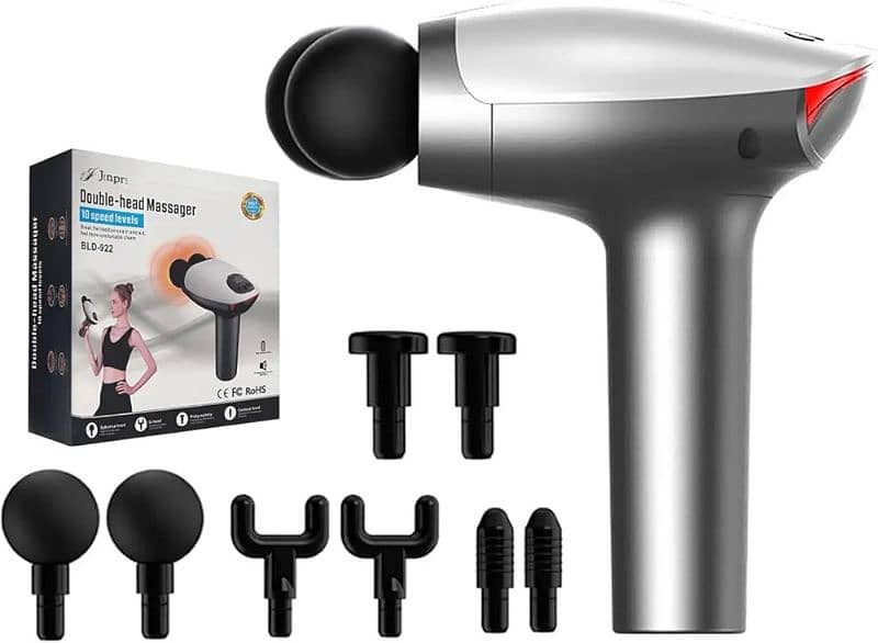 Cordless Double Heads Vibrating Fitness Massager Gun - 8 Heads 0