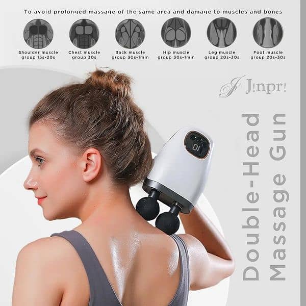 Cordless Double Heads Vibrating Fitness Massager Gun - 8 Heads 4