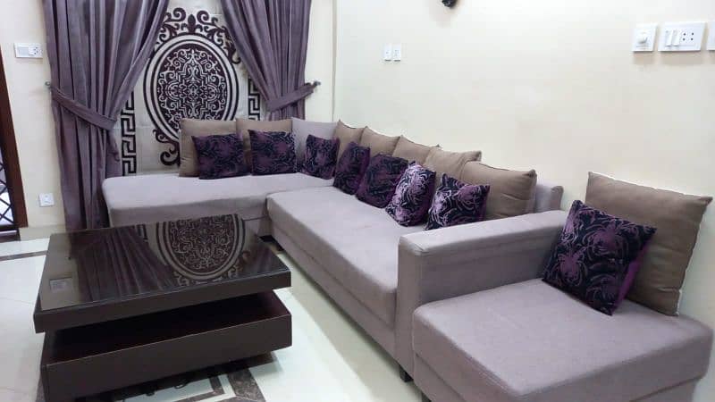 L shaped sofa and center table with 2 side tables 1