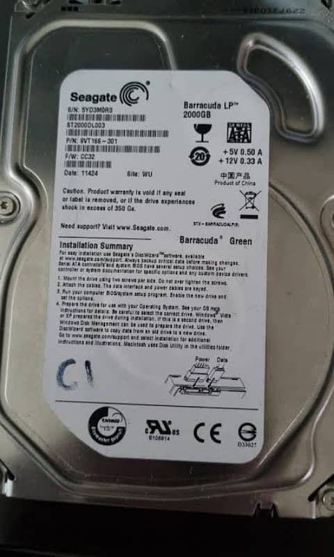 Two TB hard disc ( 2000 GB hard disc) storage for sell 0