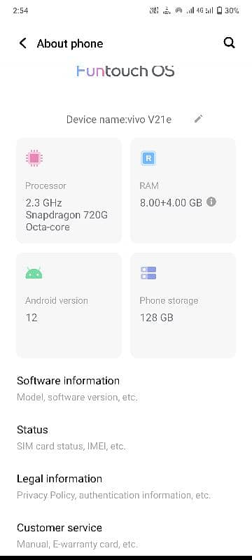 vivo v21e 8+4Gb ram 128 gb memory 6