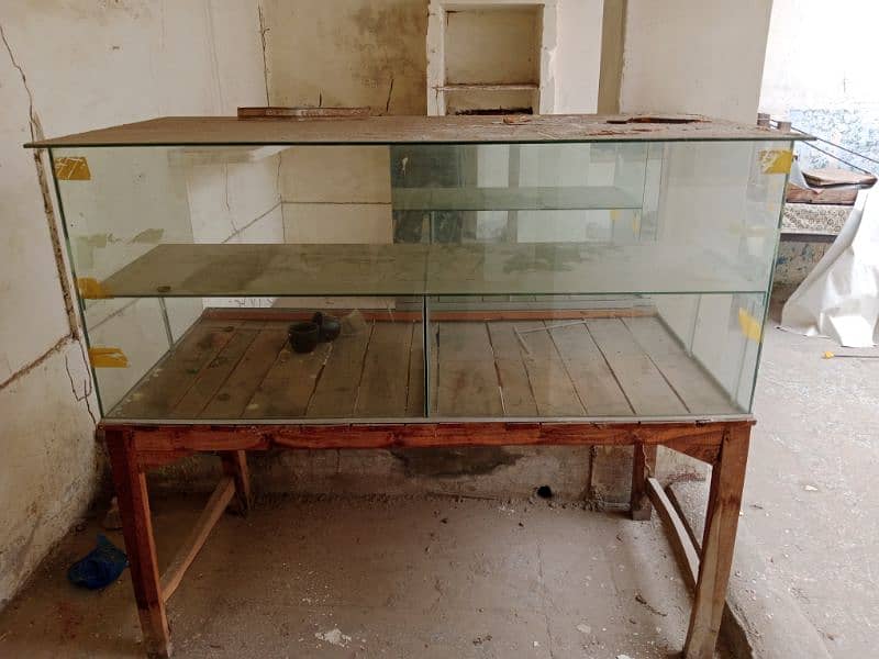 tea stall glass cabinets or wooden table and benches 0