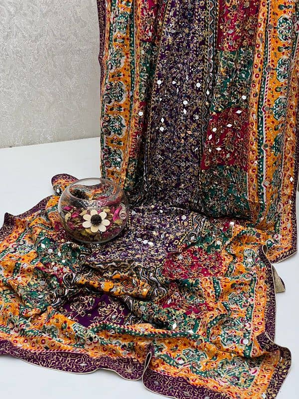 Handmade Fancy Heavy Zarri Tilla  Pearl And Sheesha Work block Dupatta 2