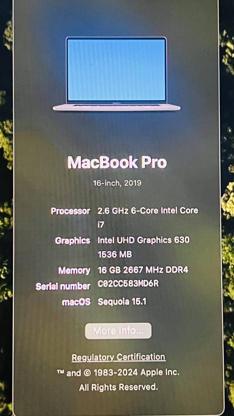 Macbook Pro 16 inch 2019 45 life cycle count 16gb ram 512 ssd 2