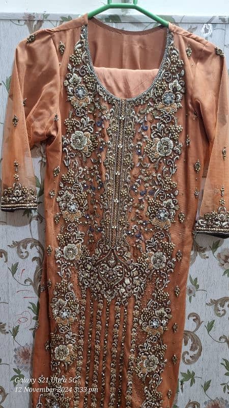 Bridal Maxi and suits stitched waleema mehndi wear full embroidery 16