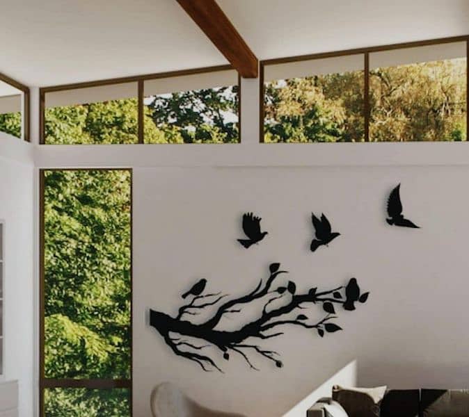 Flying birds from tree branches wooden wall art 2