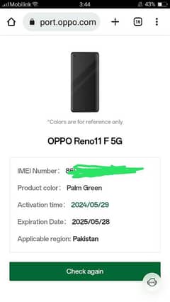 oppo reno 11f 6.5 months warranty like new