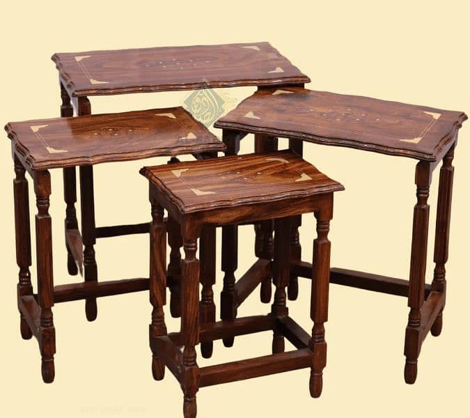 Sheesham Wood Brass Nesting Table Set of 4 0