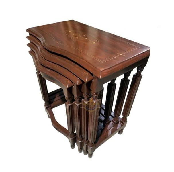 Sheesham Wood Brass Nesting Table Set of 4 2