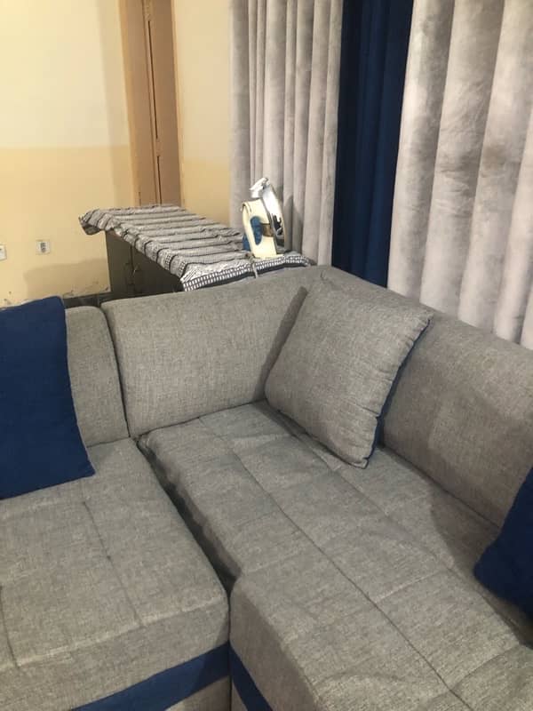 blue and grey L shaped sofa 1