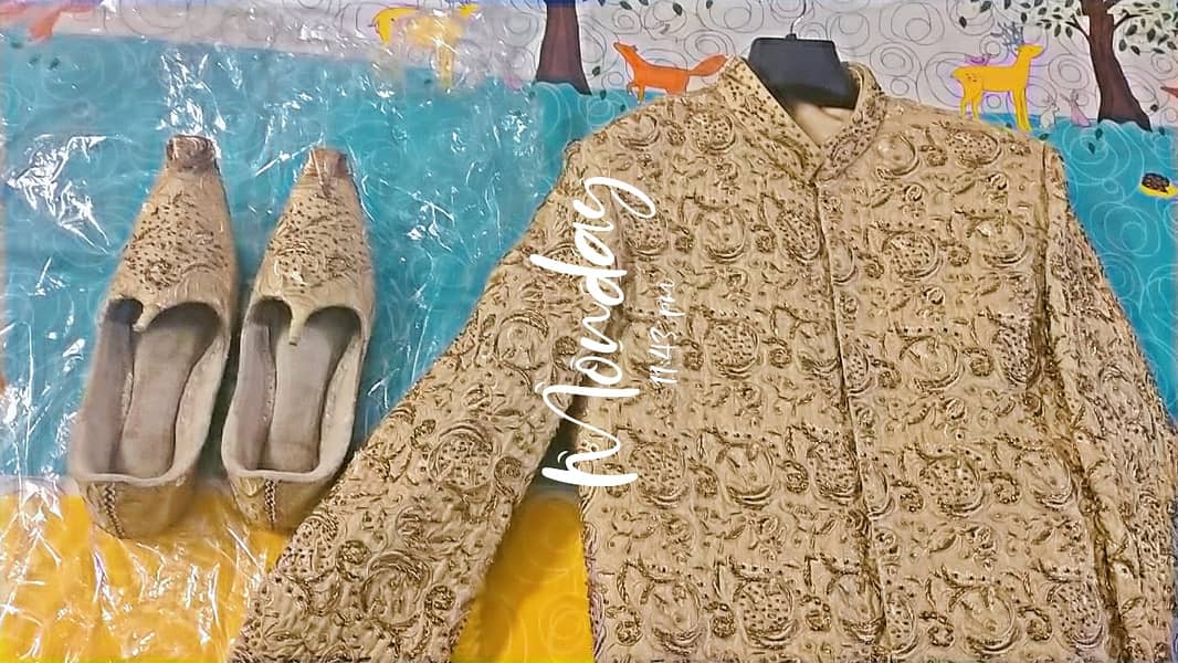 Gold Fancy Heavy Embroidery Sherwani 9