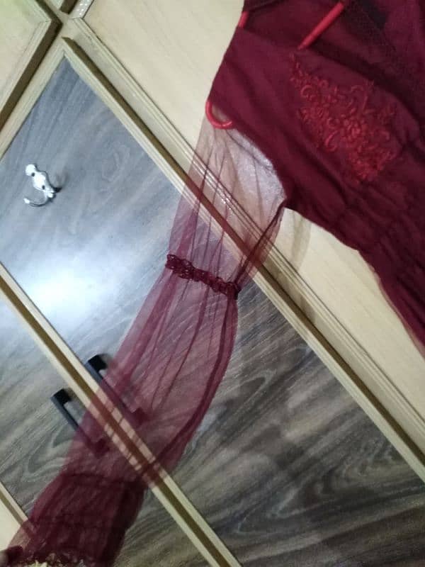 Maroon Red Net Frock with inner attached 4