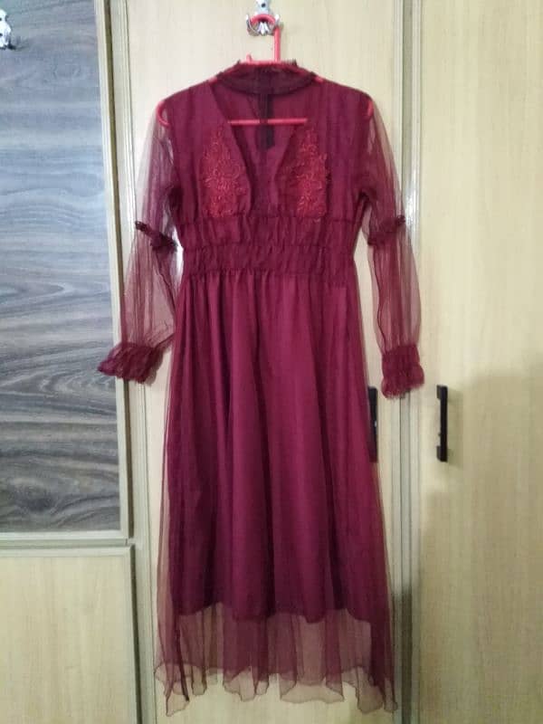 Maroon Red Net Frock with inner attached 6