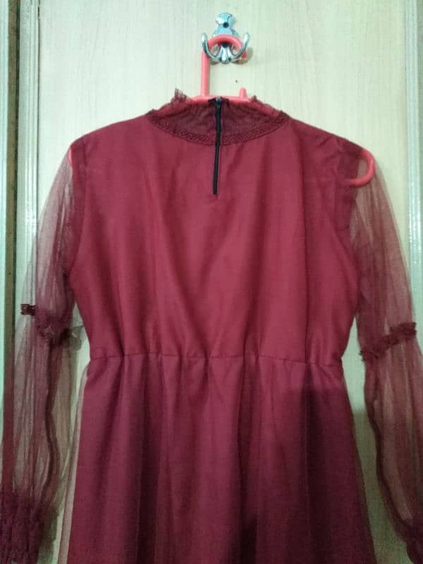 Maroon Red Net Frock with inner attached 7