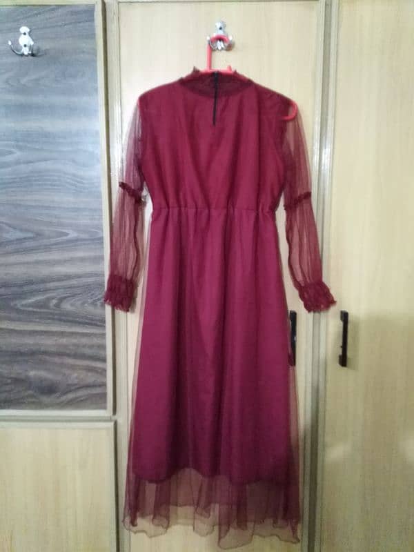 Maroon Red Net Frock with inner attached 8