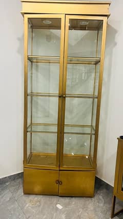 Vintage Display Cabinet in Brass and Beveled Glass