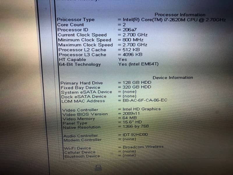 Dell Latitude E5520 i7 2nd Generation 11