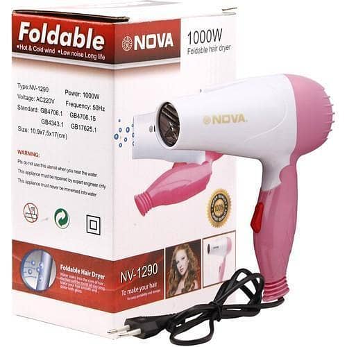 Nova Foldable Hair Dryer – Nv 1290 (random Color) 2