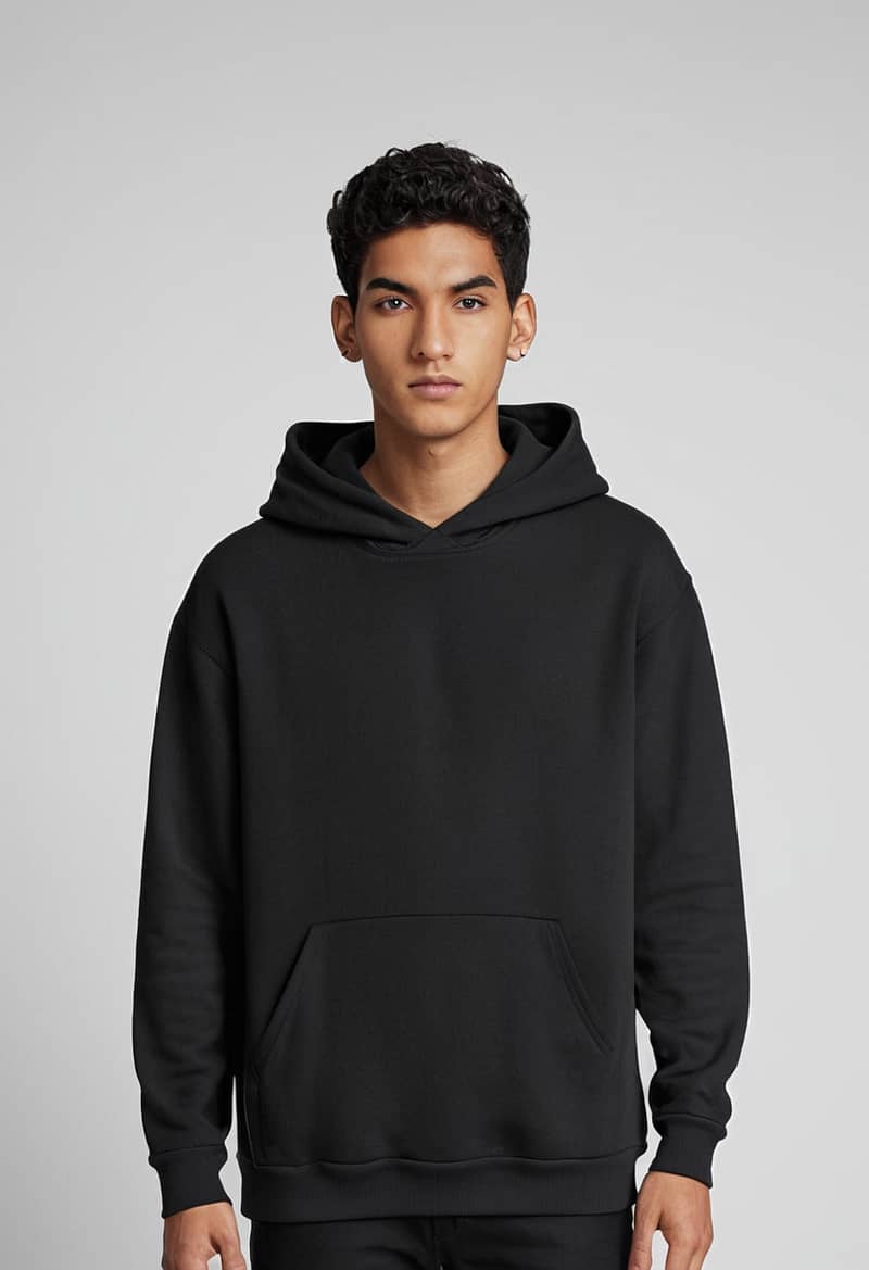 Plain Black Cotton Hoodie 0