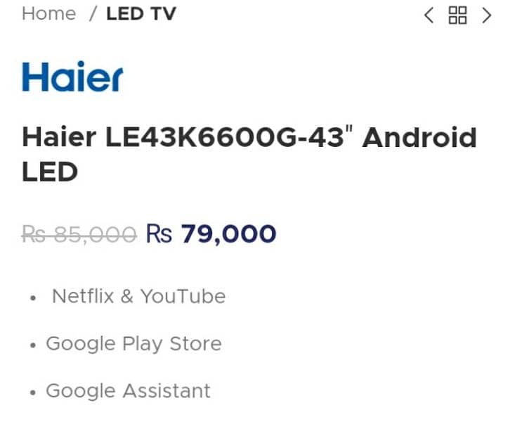 HAIER ANDROID 43" LED FOR SALE 43k6600 NEW CONDITION FULL BOX 7