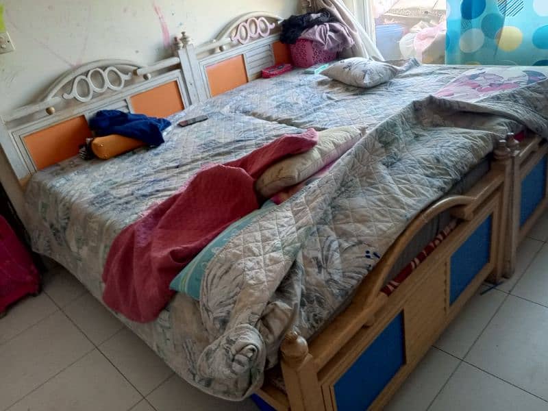 2 single bed sets + rack & study table 0