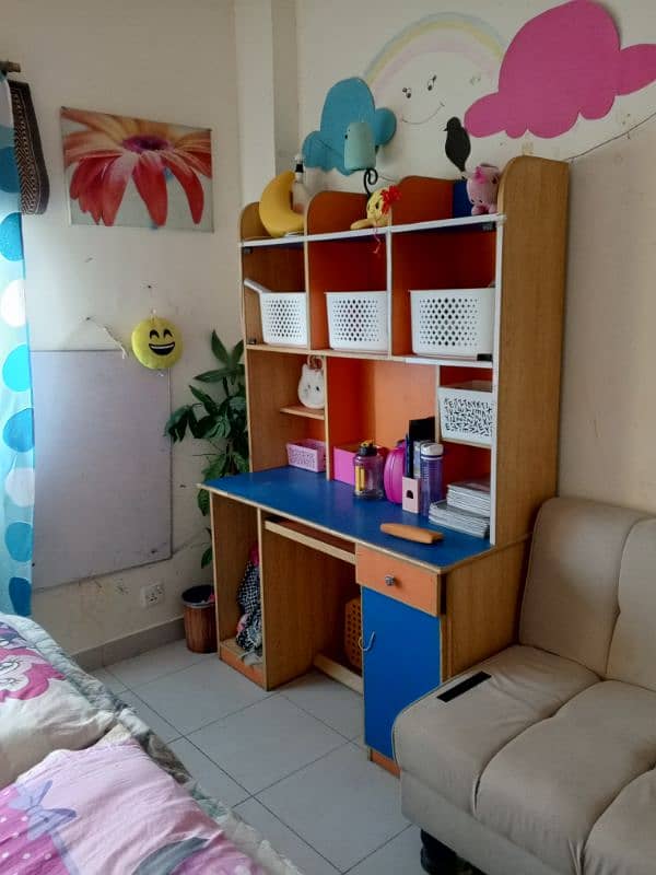 2 single bed sets + rack & study table 1