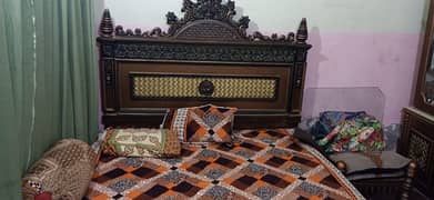 wooden  bed with 5 seater sofa