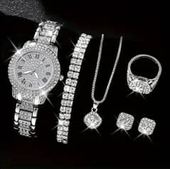 Women,s Diamond Artificial Set -Roman Watch - silver