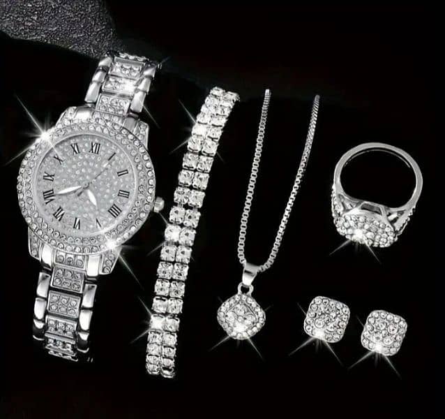 Women,s Diamond Artificial Set -Roman Watch - silver 1