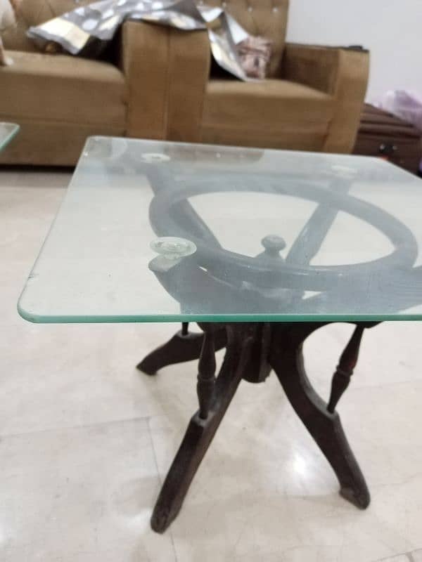 wooden glass set of 3 center table with two side table 1