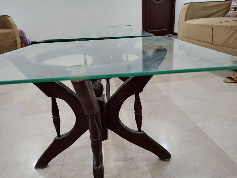 wooden glass set of 3 center table with two side table 4