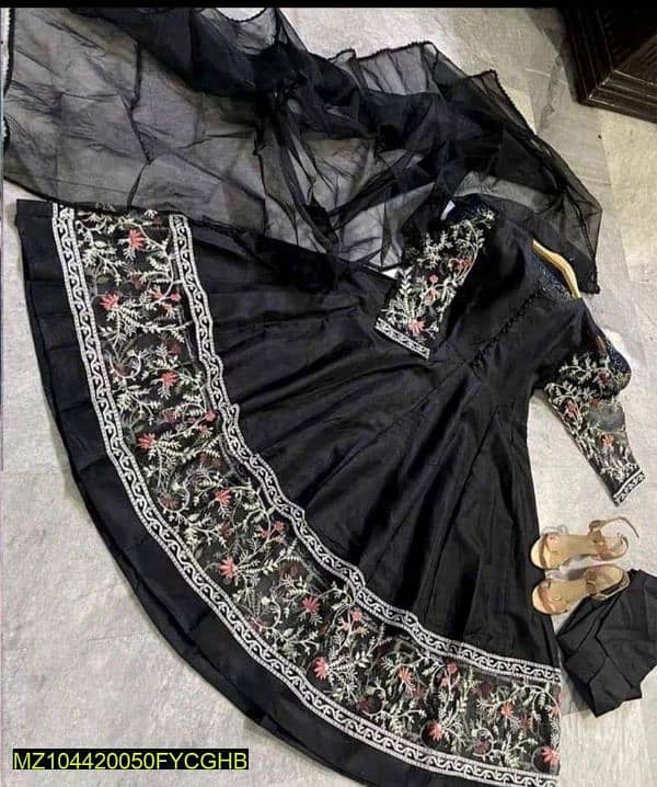 3 PCs women stitched katan silk Embroidered Maxi Suit 0