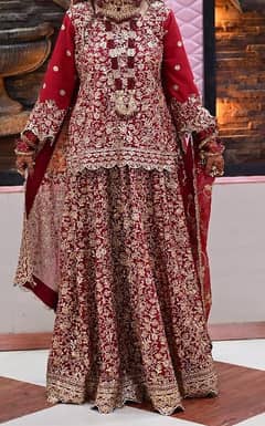 Elegant Red Georgette & Silk Bridal Dress – Small to Medium Size