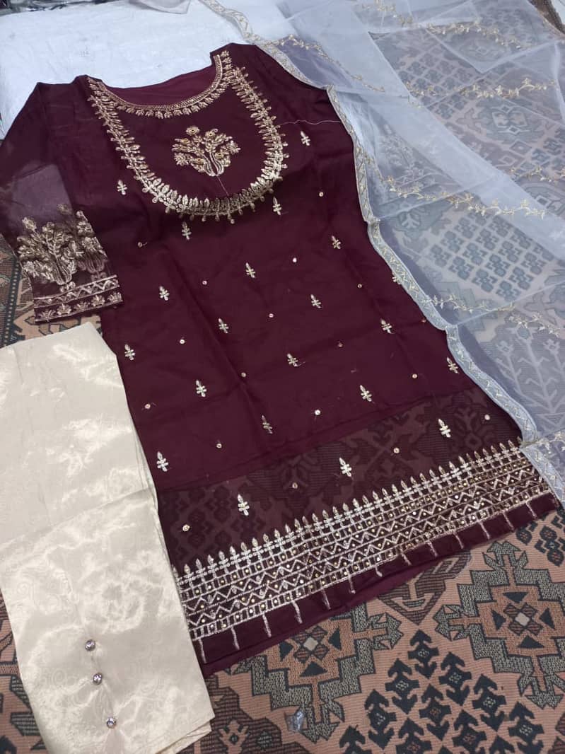 Neck Sleeves & Daman Embroidered & Handwork with Embroidered Dupatta 2