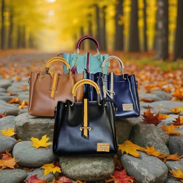 Women's PU Leather Plain Hand Bag Set 1