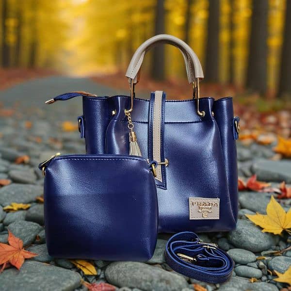 Women's PU Leather Plain Hand Bag Set 3