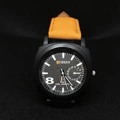 Men's leather strap watch.