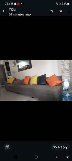 Good condition l shape sofa with multy colour cushion.