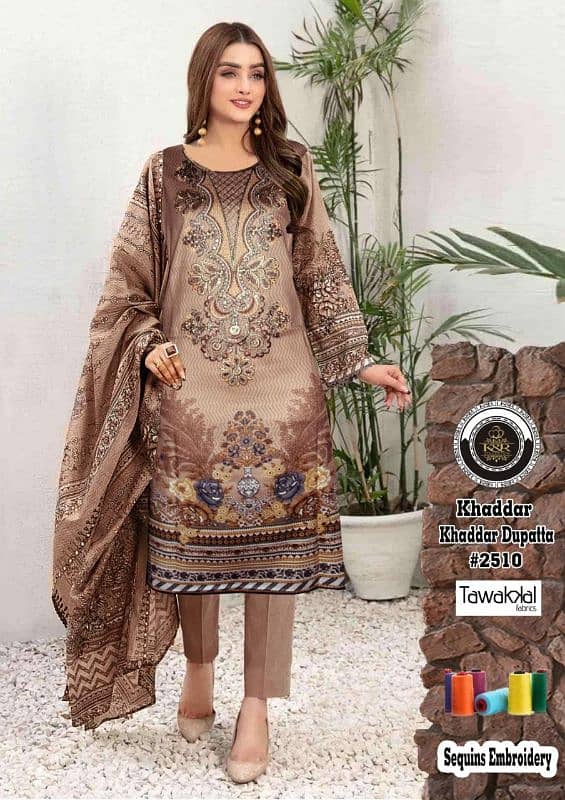 khaddar three piece suit shawlnuma dupatta 0