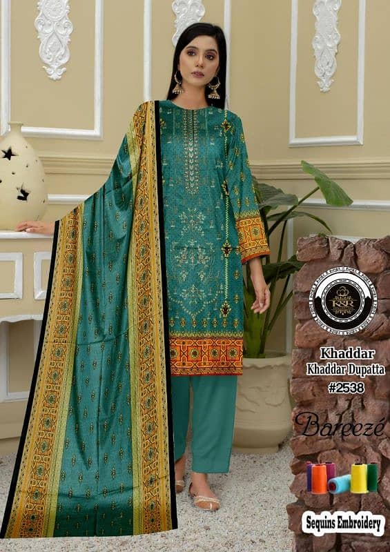 khaddar three piece suit shawlnuma dupatta 1