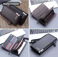 men' business PU leather long wallet pocket credit card holder purs.