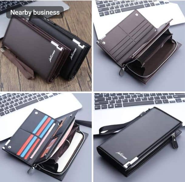 men' business PU leather long wallet pocket credit card holder purs. 0