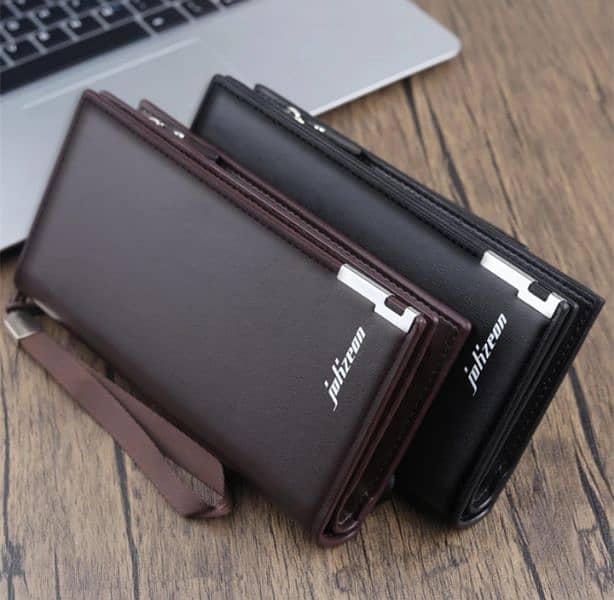 men' business PU leather long wallet pocket credit card holder purs. 1