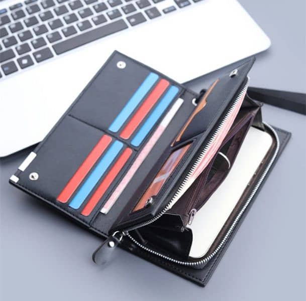 men' business PU leather long wallet pocket credit card holder purs. 2