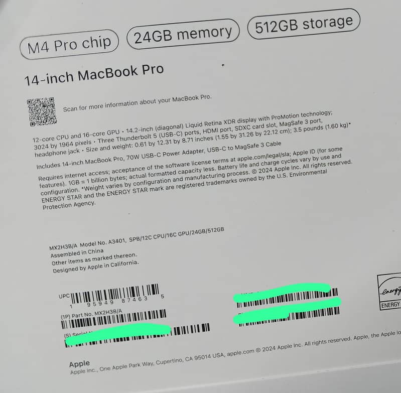 APPLE MACBOOK PRO M4 CHIP 14" 12CORE 16 CORE 24GB 512GB MH2H3B/A 0