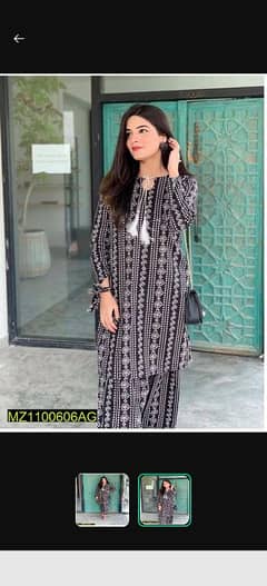 2 pcs women's stitched lawn chunri printed suit