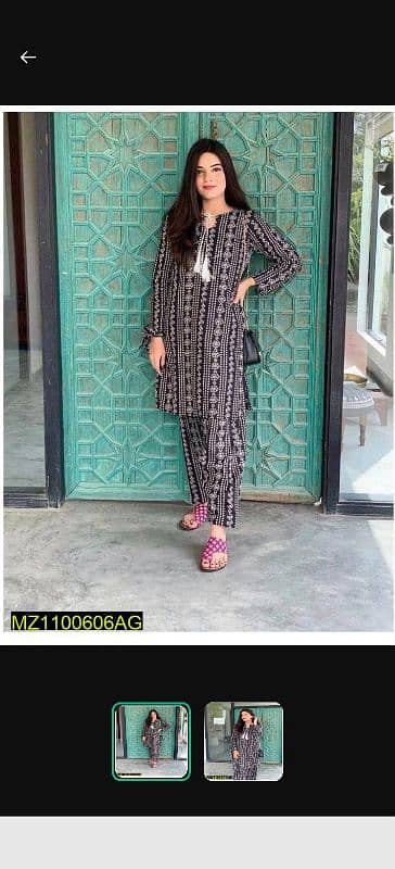 2 pcs women's stitched lawn chunri printed suit 1