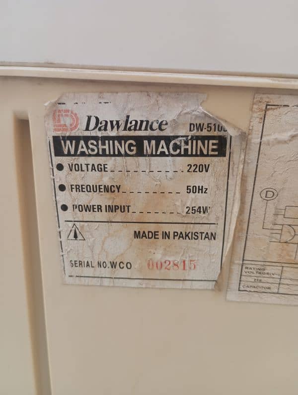 DAWLANCE washing machine model 5100 4