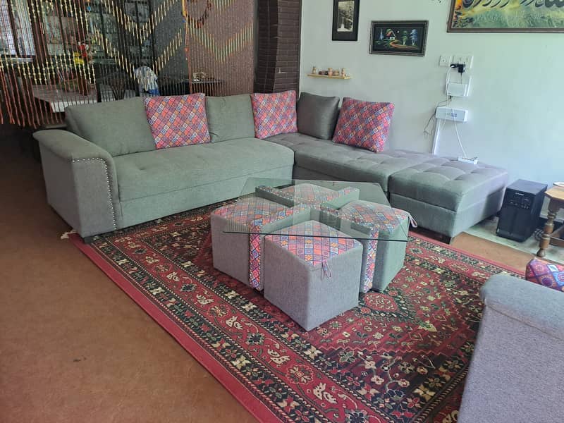 Seven Seater L Shaped Sofa Set with Center Table 0