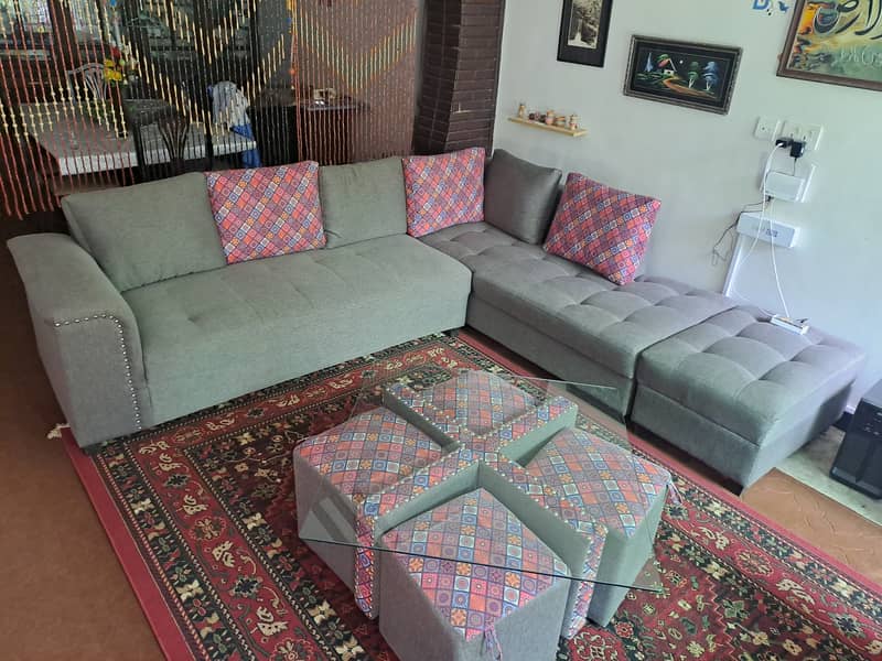 Seven Seater L Shaped Sofa Set with Center Table 1